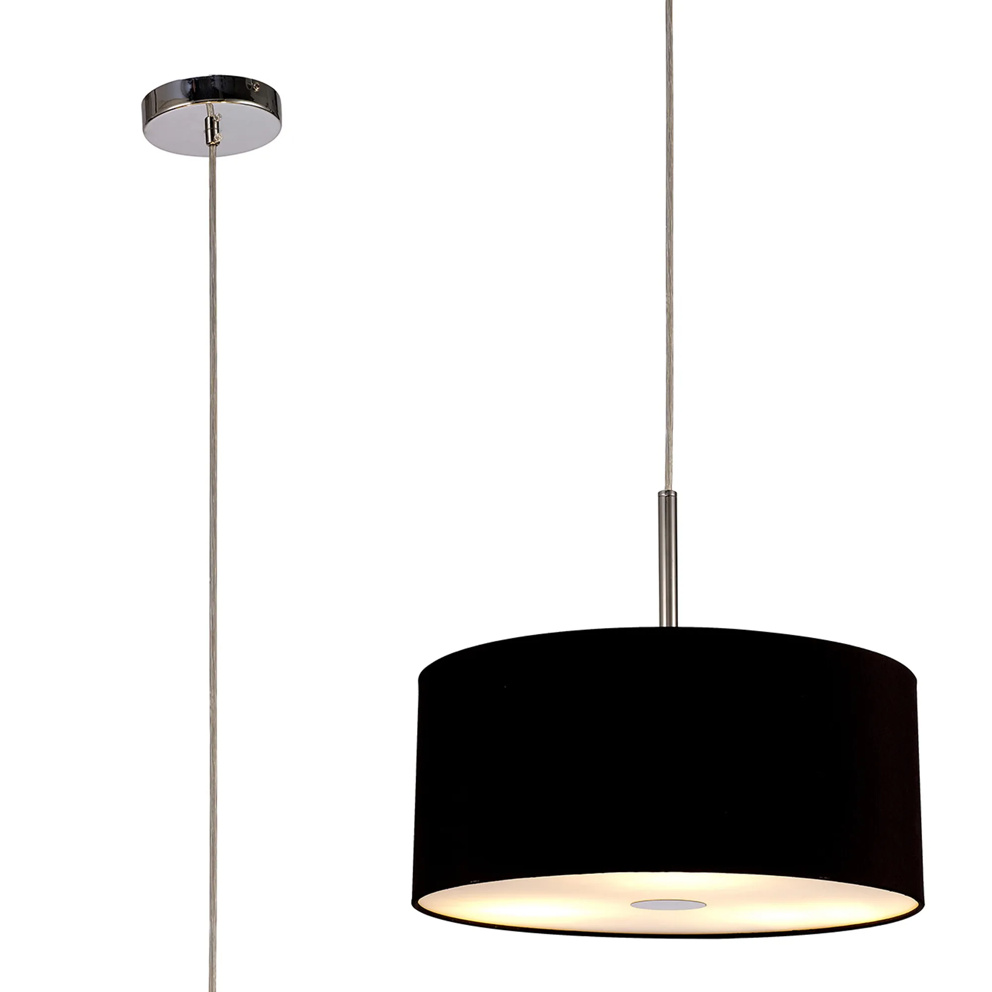 DK0339  Baymont 40cm 3 Light Pendant Polished Chrome, Midnight Black/Green Olive, Frosted Diffuser